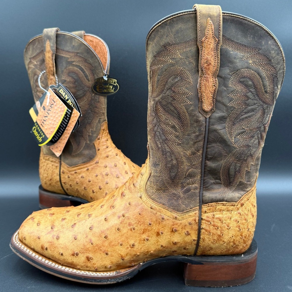 Dan Post Mens Kershaw Full Quill Ostrich Boots Tan Brown DP4951 10.5 EW